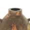 15.25" Brown Ceramic Antique Style Distressed Vase with Grooves & Handles